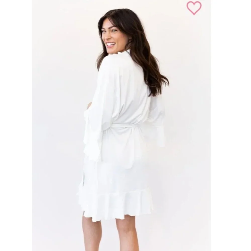 White Bridal Ruffle Hem Robe - Picture 2 of 3